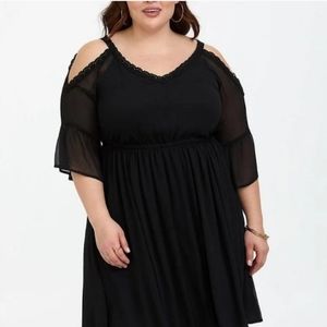 Black cold shoulder chiffon dress from Torrid.